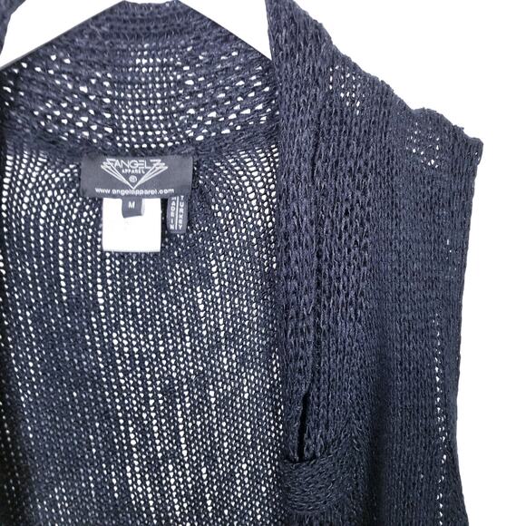 ANGEL Apparel Open Knit Sleeveless Longline Black Cardigan Size M - Picture 8 of 9